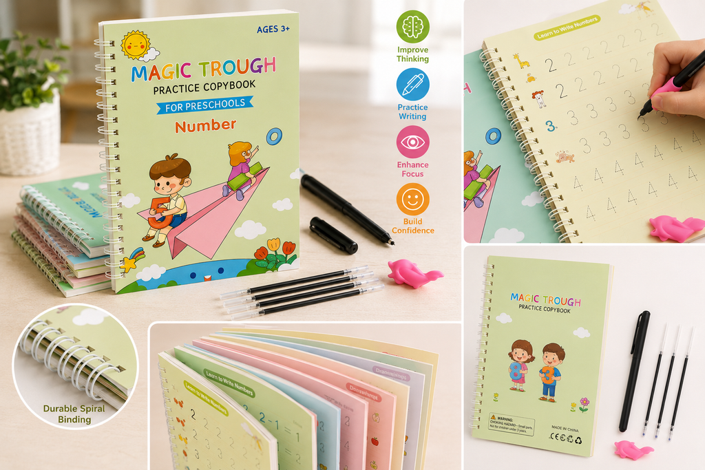 KYNVLO™ Magic Reusable Tracing Workbook Set for Kids | 8 Books Learning Kit (3+ Years)