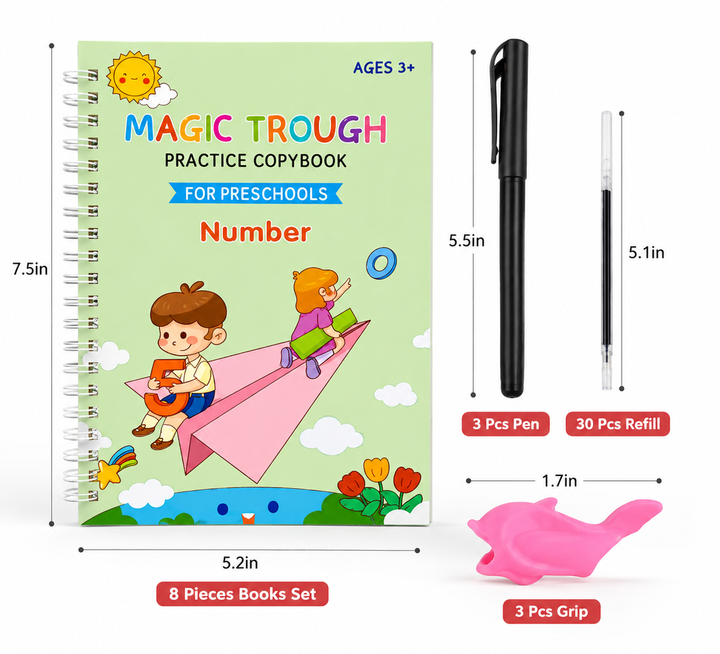 KYNVLO™ Magic Reusable Tracing Workbook Set for Kids | 8 Books Learning Kit (3+ Years)