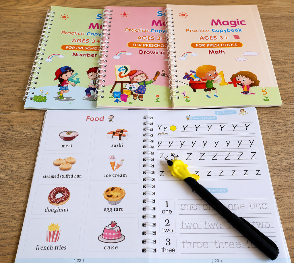 KYNVLO™  WriteMagic — Reusable Handwriting Practice Kit for Kids | 4 Books + Pen Set