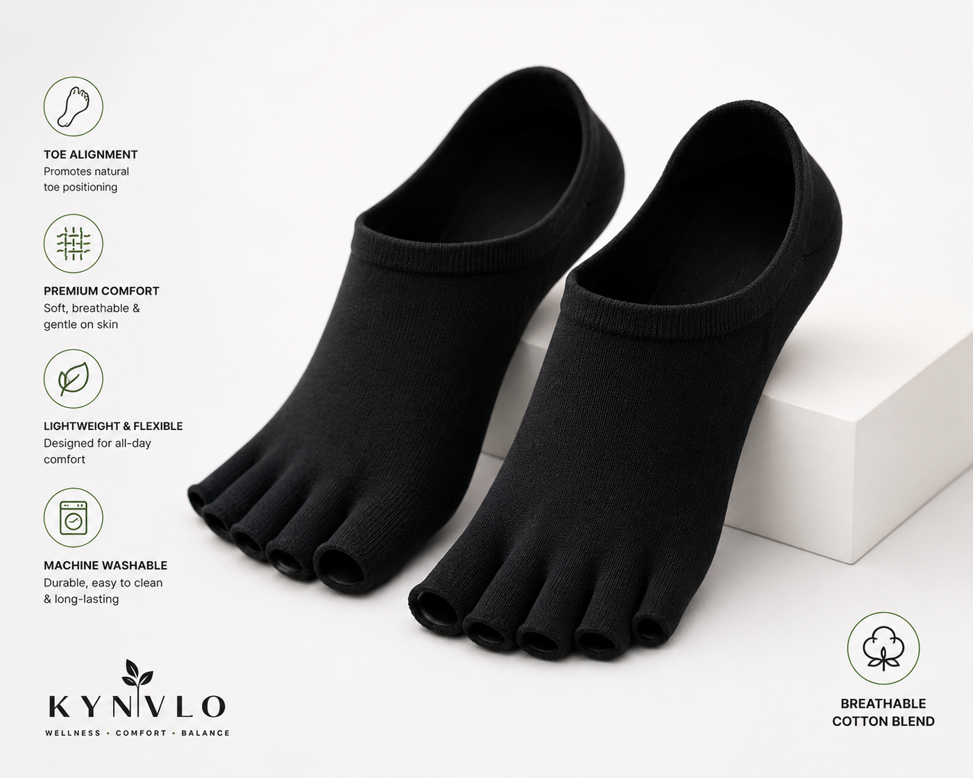 Kynvlo Toe Alignment Socks | 5 Toe Separator, Men & Women