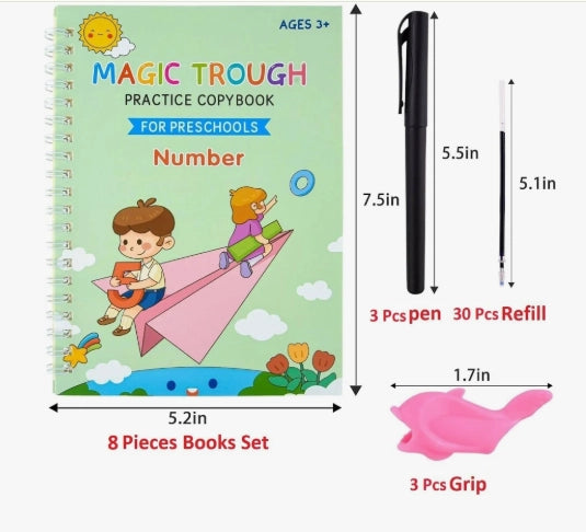 KYNVLO™ Magic Reusable Tracing Workbook Set for Kids | 8 Books Learning Kit (3+ Years)
